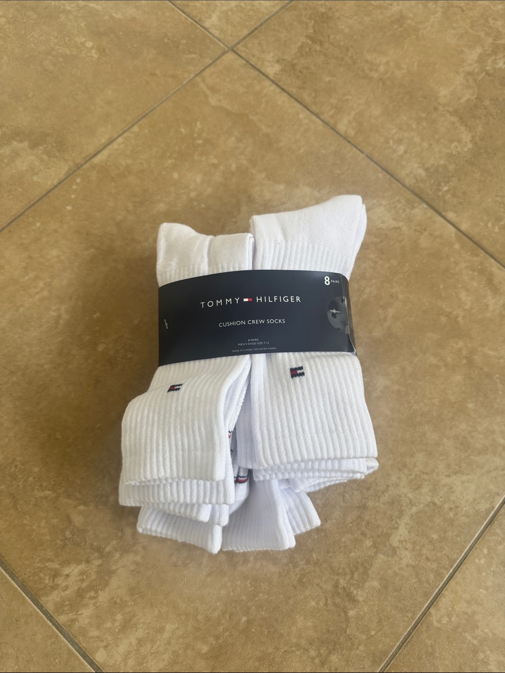 Tommy Hilfiger White Crew Athletic Socks Pack with Flag Logo - 8 Pack